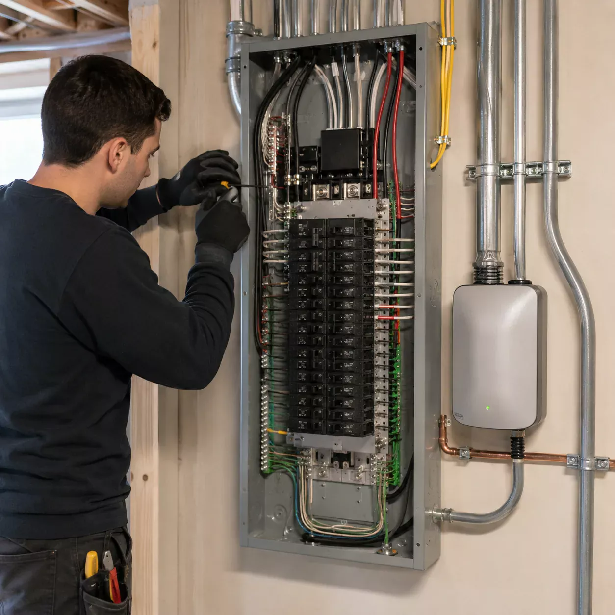 Panel upgrade details with breaker installation